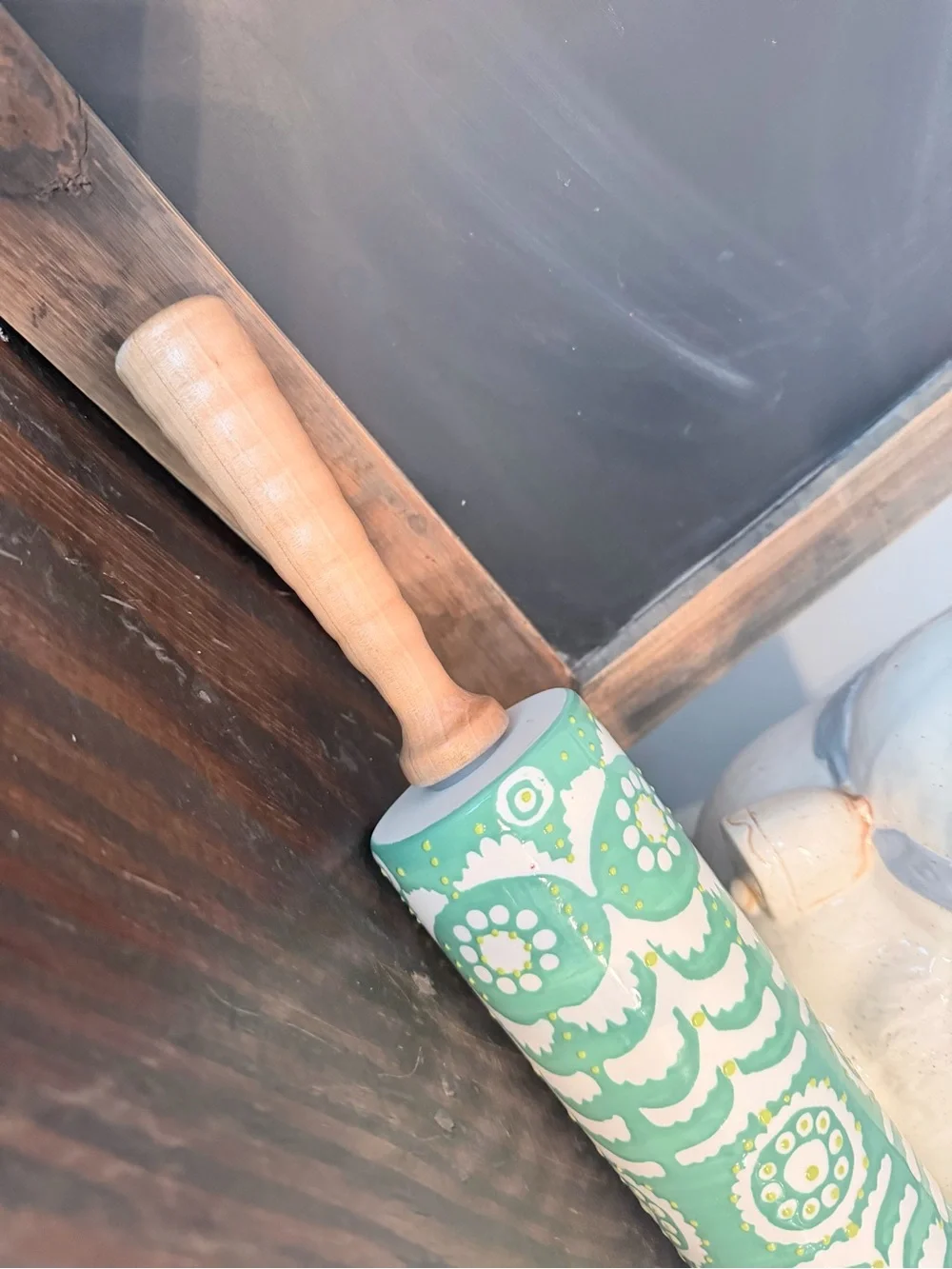 Anthropologie Brentanella Stoneware Rolling Pin. Handpainted | Discontinued
